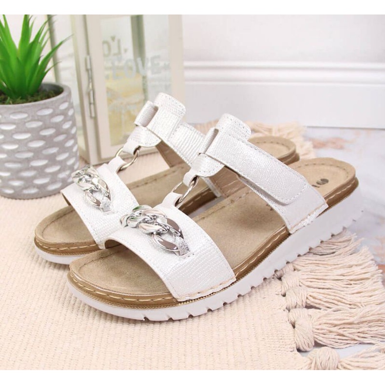 Žabky na suchý zip s řetízkem lesklý Inblu W ARC11 bílý 2