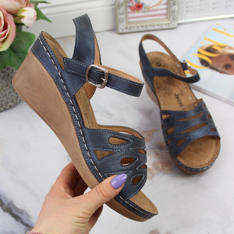 Sandály na klínku Jezzi W EVE350B tmavě modrá námořnická modrá 1