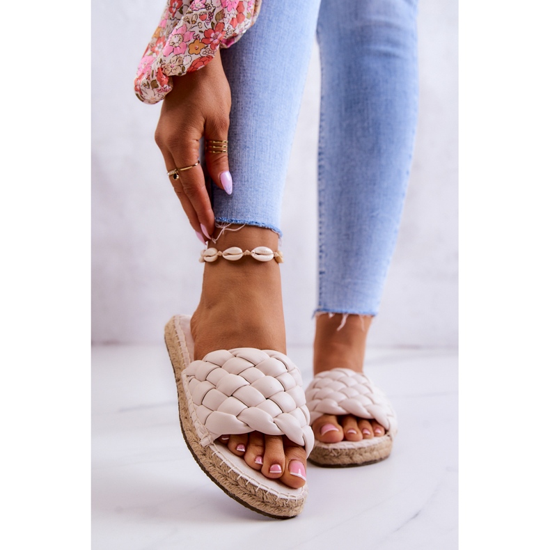 Kožené pletené pantofle Big Star JJ274922 Béžové béžový 1