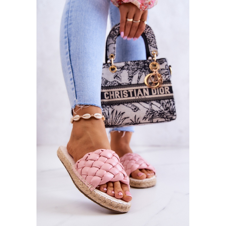 Kožené pletené pantofle Big Star JJ274921 růžové růžový 2