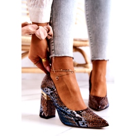 Lewski Shoes Kožené lodičky Lewski Snake 3117 Hnědo-modré hnědý modrý 1