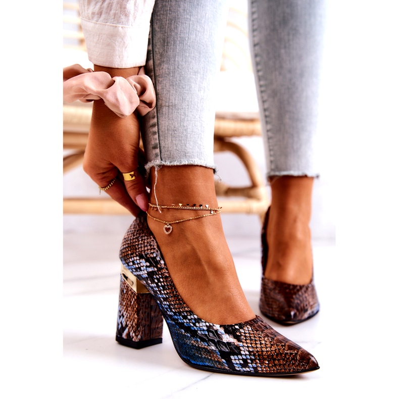 Lewski Shoes Kožené lodičky Lewski Snake 3117 Hnědo-modré hnědý modrý 1