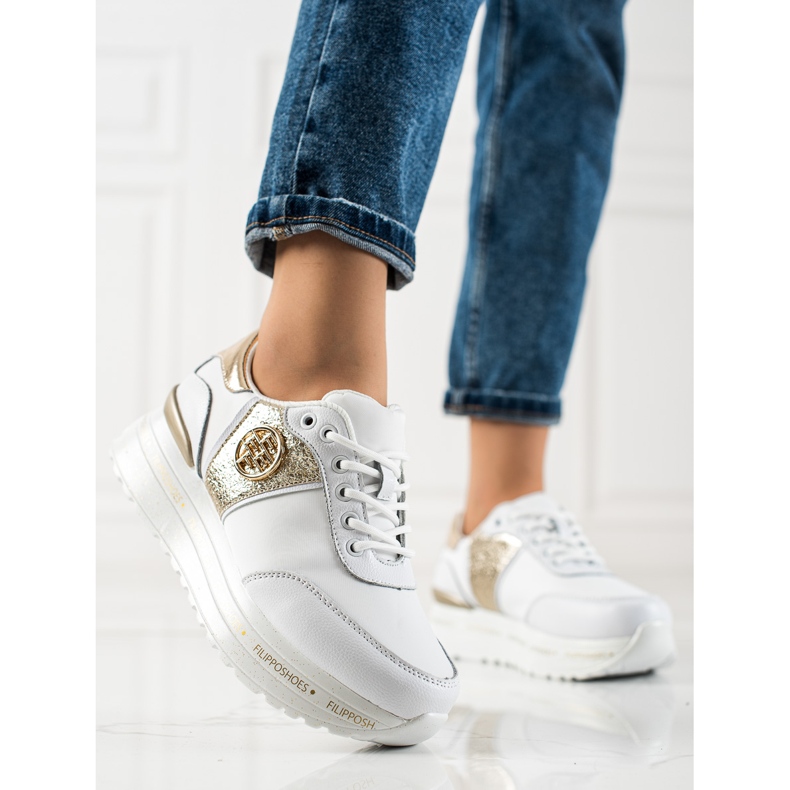 Filippo Módní kožené tenisky bílý zlatý 1