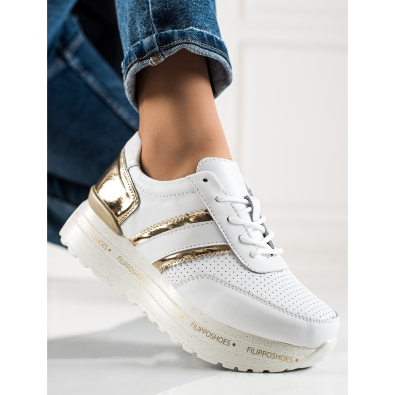 Filippo Bílé kožené tenisky bílý zlatý 1