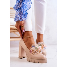 PA2 Elegantní Lodičky S Dekorací Obyčejná Béžová Caterine béžový 1