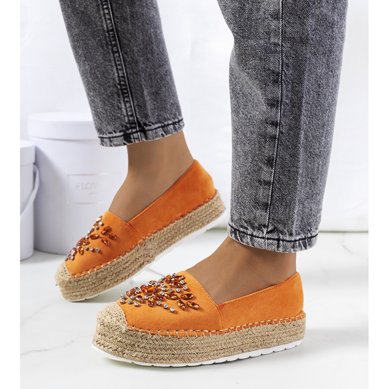 Oranžové espadrilky s kubickou zirkonií Leer pomerančový 1