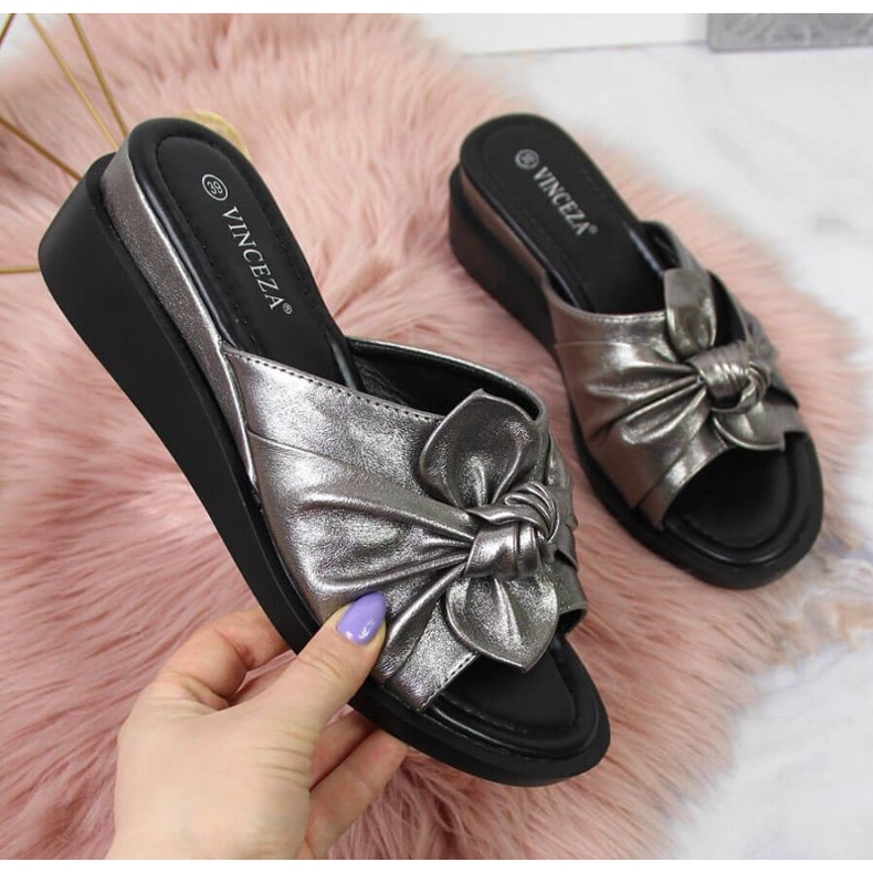 Pantofle na klínku Vinceza W JAN115B stříbrné stříbrný 1