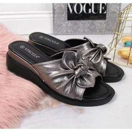 Pantofle na klínku Vinceza W JAN115B stříbrné stříbrný 2