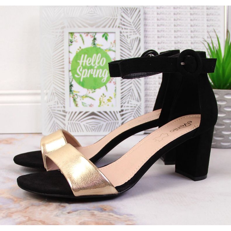 Černozlaté sandály na sloupku eVento W EVE208D černá zlatý 2