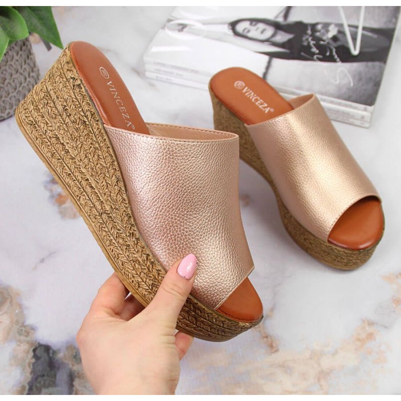 Pantofle na klínku Vinceza W JAN98B zlaté zlatý 1