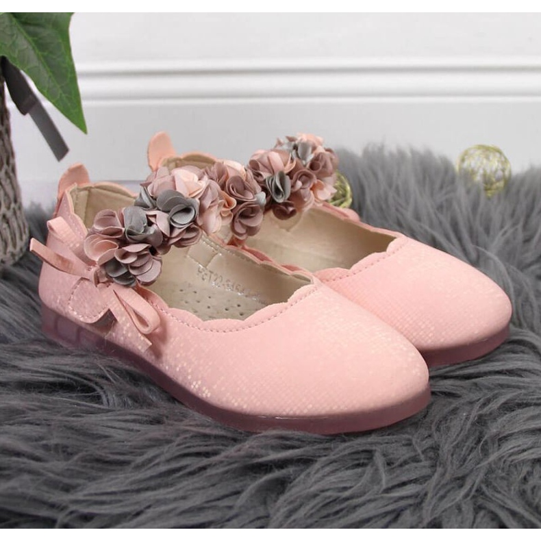 Baleríny na suchý zip s květinami Vinceza Jr JAN99B růžové růžový 2