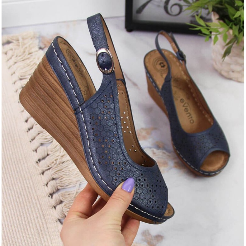 Sandály na klínku eVento W EVE349A tmavě modrá námořnická modrá 1