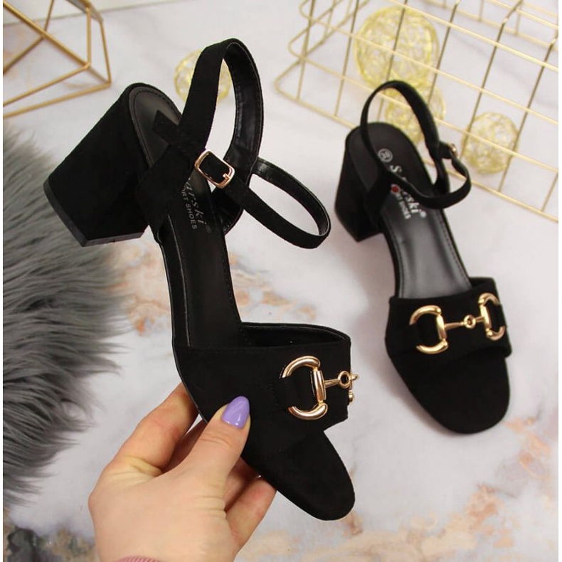 Sandály na sloupku s ozdobou S. Bararski W OLI158A černé černá 1