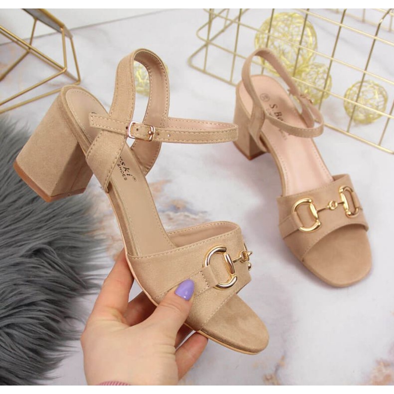 Sandály na sloupku s ozdobou S.Barski W OLI158B béžové béžový 1