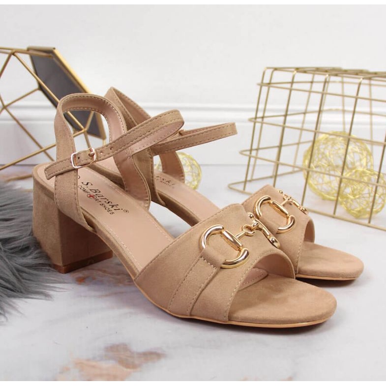 Sandály na sloupku s ozdobou S.Barski W OLI158B béžové béžový 2