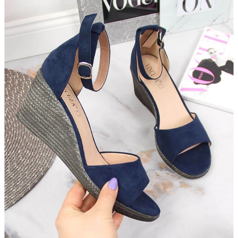 Sandály na klínku Vinceza W JAN104A tmavě modrá námořnická modrá 1