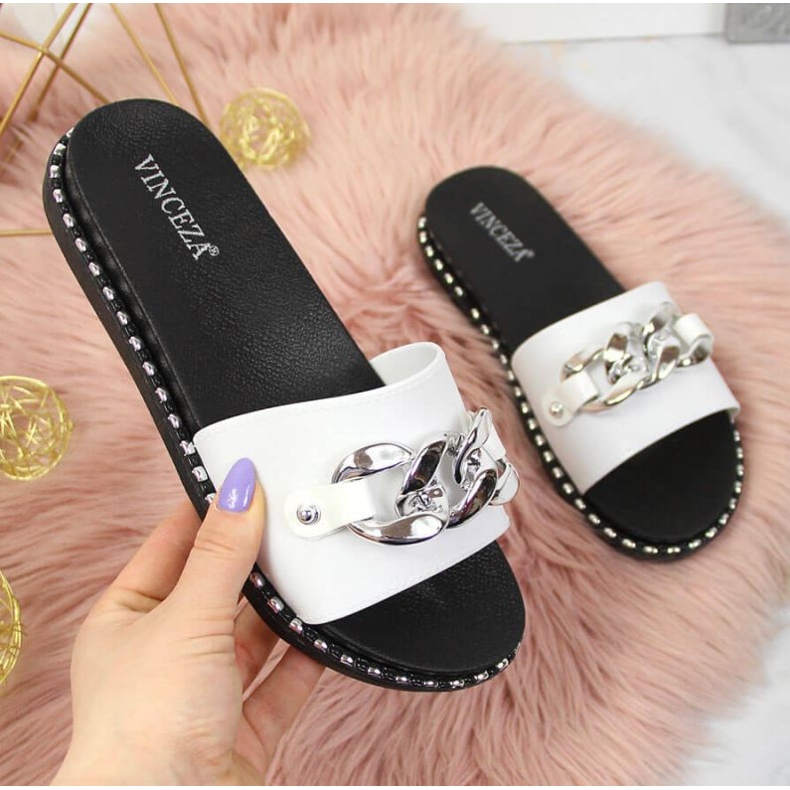 Pantofle s řetízkem Vinceza W JAN111B bílé bílý 1