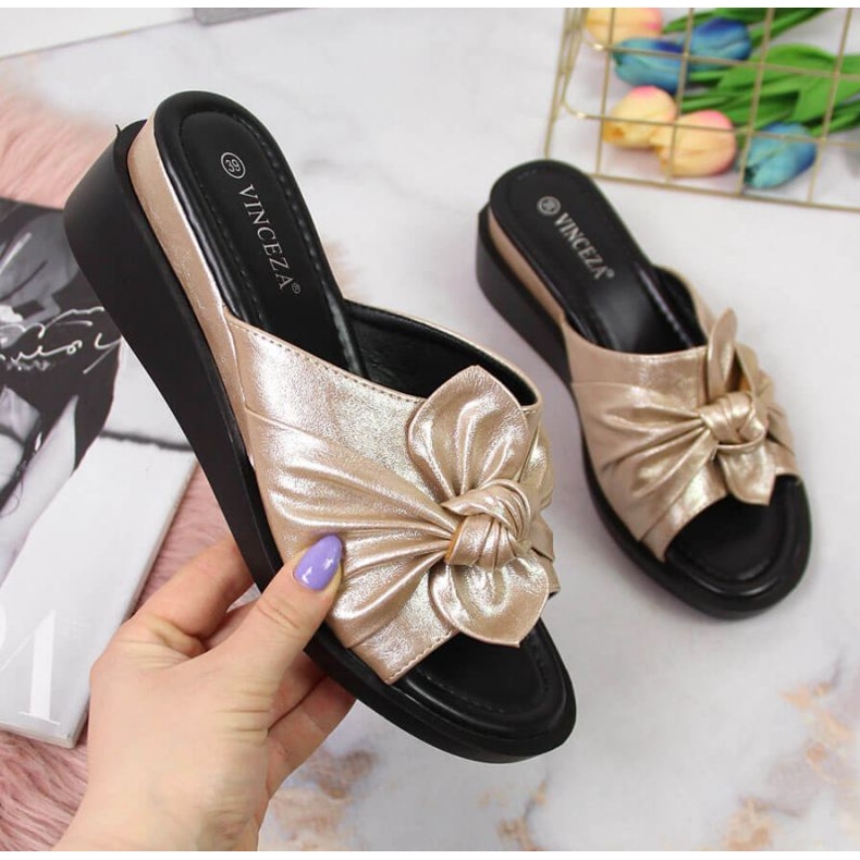 Pantofle na klínku Vinceza W JAN115A zlaté zlatý 1