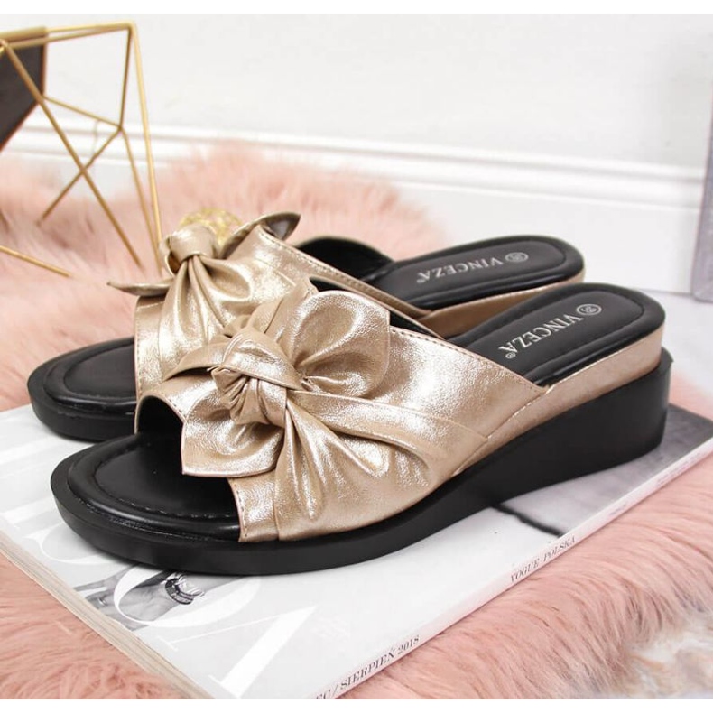 Pantofle na klínku Vinceza W JAN115A zlaté zlatý 2