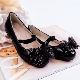 S.Barski Dětské lakované balerínky s mašlí Black Zolly černý 2