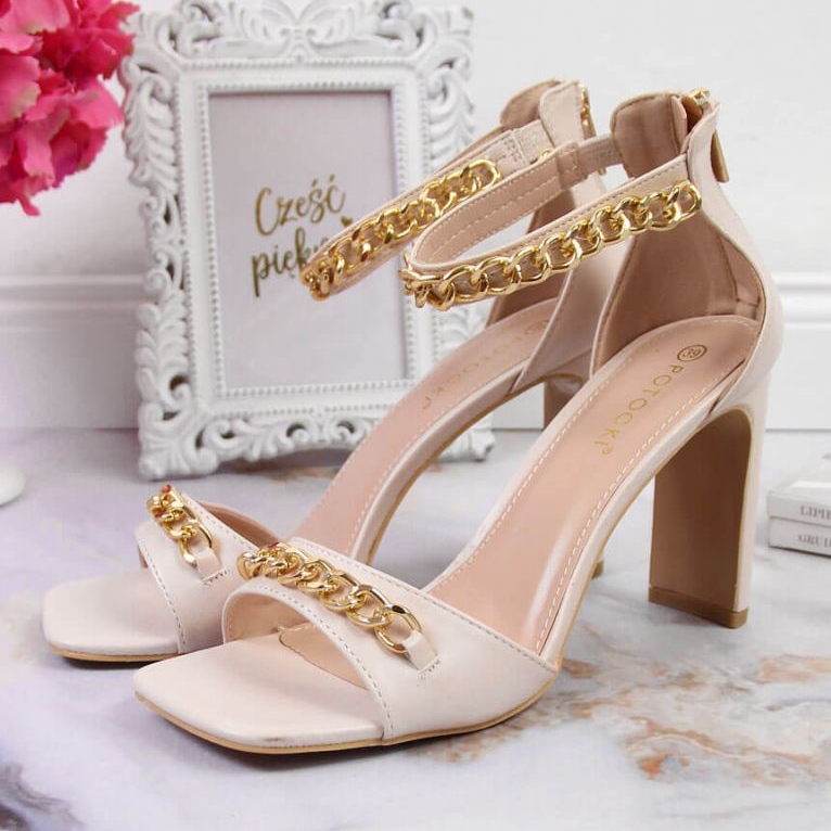 Sandály na sloupku s řetízkem Potocki W WOL70B béžové béžový 2