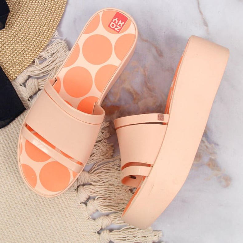 Gumové pantofle na platformě Zaxy W INT1708A nude růžový 2