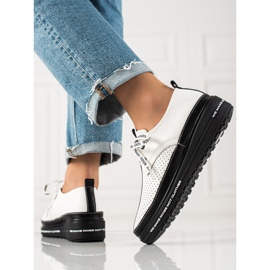 Kožené Brogues Na Platformě bílý černý 1