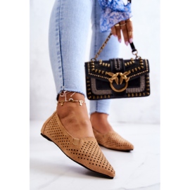 LU BOO Dámské prolamované baleríny Slip-on Camel Rosario hnědý 2 LU BOO Dámské prolamované baleríny Slip-on Camel Rosario hnědý 2