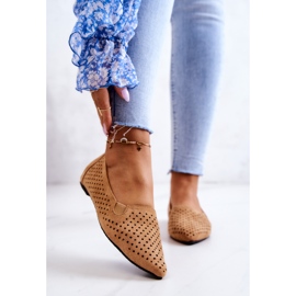 LU BOO Dámské prolamované baleríny Slip-on Camel Rosario hnědý 1 LU BOO Dámské prolamované baleríny Slip-on Camel Rosario hnědý 1