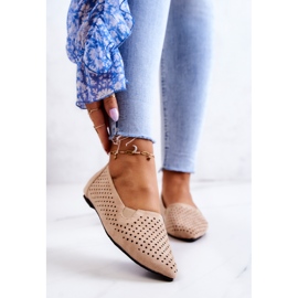 LU BOO Dámské prolamované baleríny Slip-on Béžová Rosario béžový 1