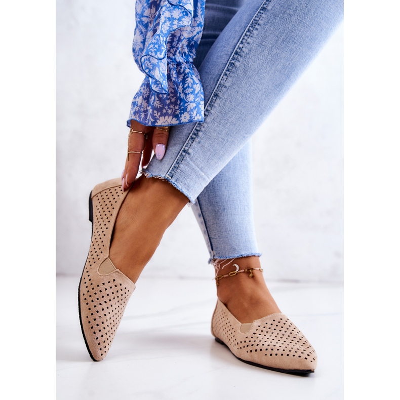 LU BOO Dámské prolamované baleríny Slip-on Béžová Rosario béžový 2