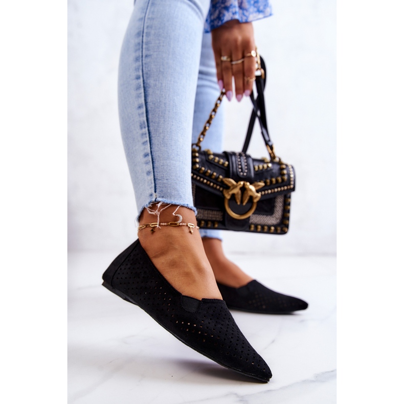 LU BOO Prolamované dámské baleríny Slip-on Black Rosario černá 1