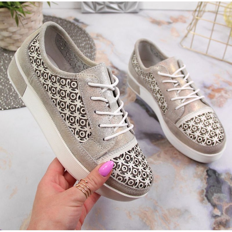 Kožené prolamované boty Filippo W PAW326 zlatá zlatý 1