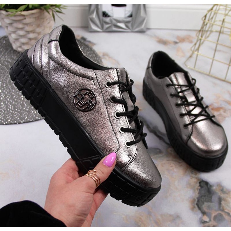 Kožené boty na platformě Filippo W PAW320B stříbrné stříbrný 1