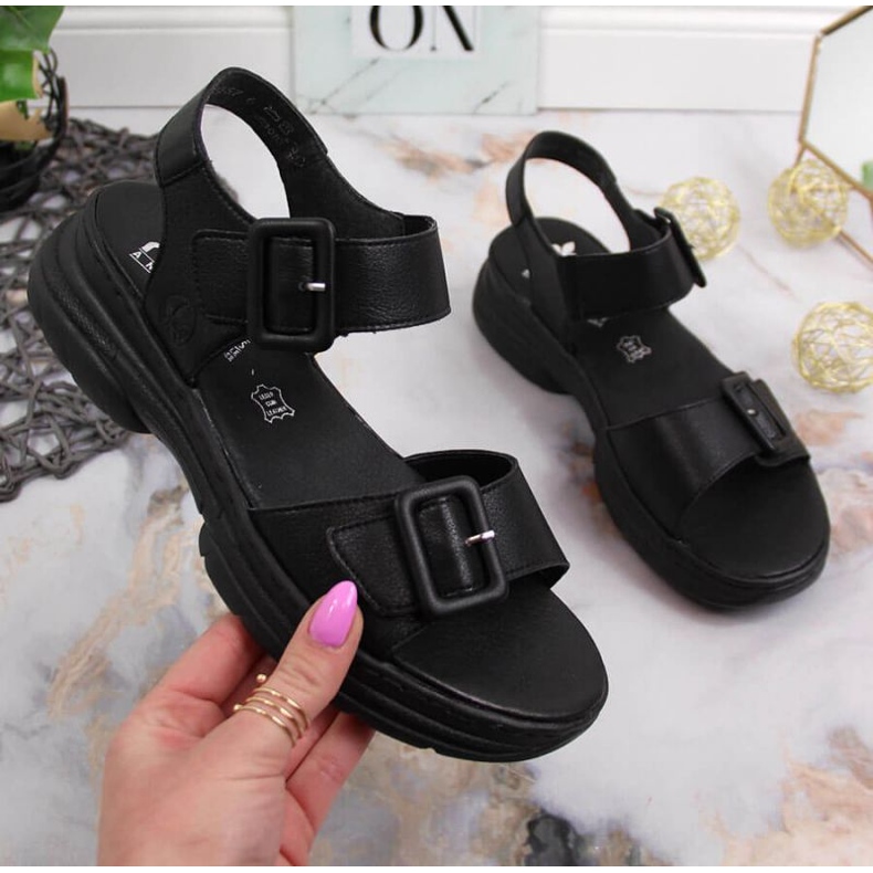 Kožené sandály na platformě Rieker W RKR513 černé černá 1