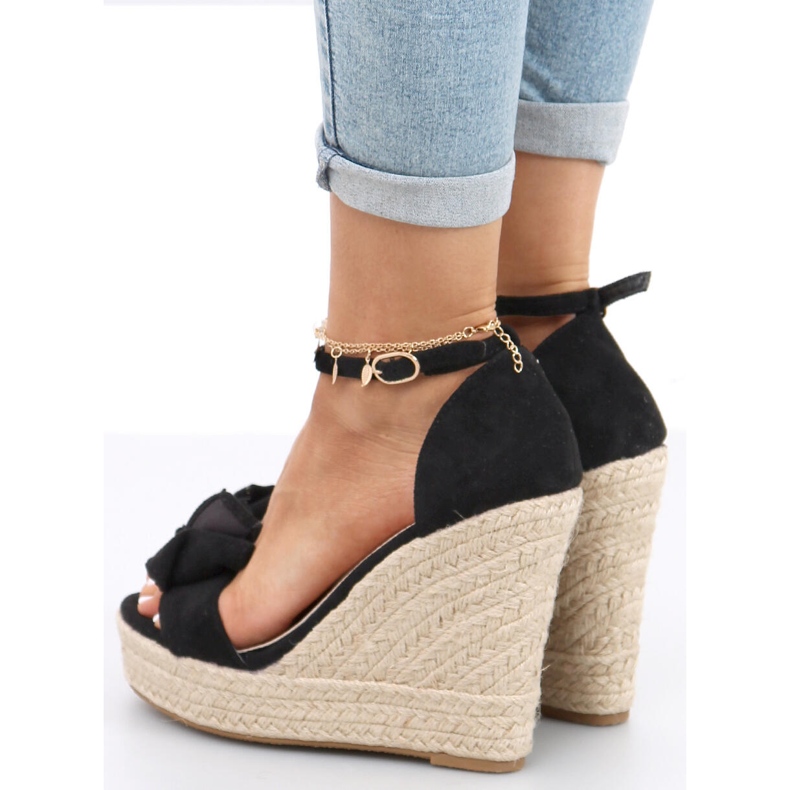 Espadrilky sandály na klínku Aida Black černý 1