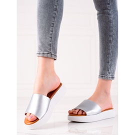 Encor Stříbrné Pantofle Na Platformě stříbro 1