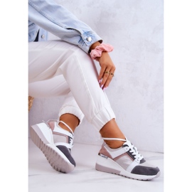 S.Barski Kožené sportovní boty Tenisky na klínu Stříbrno-šedá Elissa růžový stříbrný 2