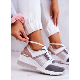 S.Barski Kožené sportovní boty Tenisky na klínu Stříbrno-šedá Elissa růžový stříbrný 1