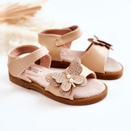 S.Barski Dětské kožené sandály Butterflies Beige Rolly béžový 1