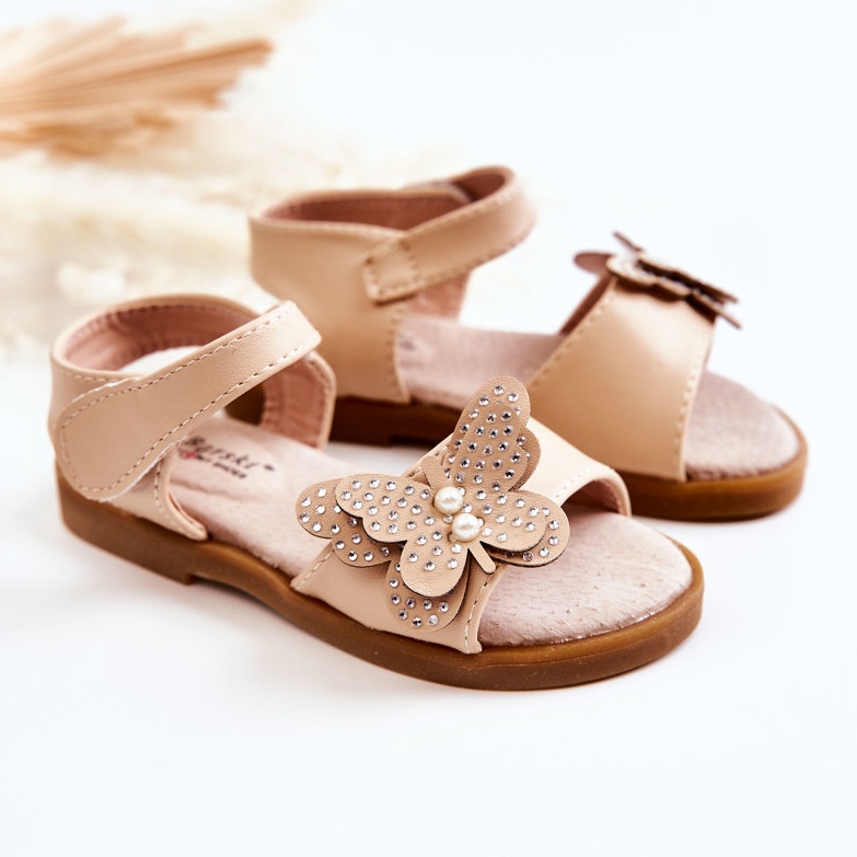 S.Barski Dětské kožené sandály Butterflies Beige Rolly béžový 1