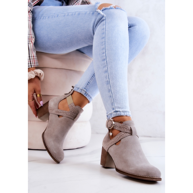 PL5 Kožené kozačky střihu na sloupku Grey Axelle šedá 1