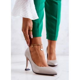 S.Barski Módní kožené jehlové podpatky Světle šedá Tamira 1