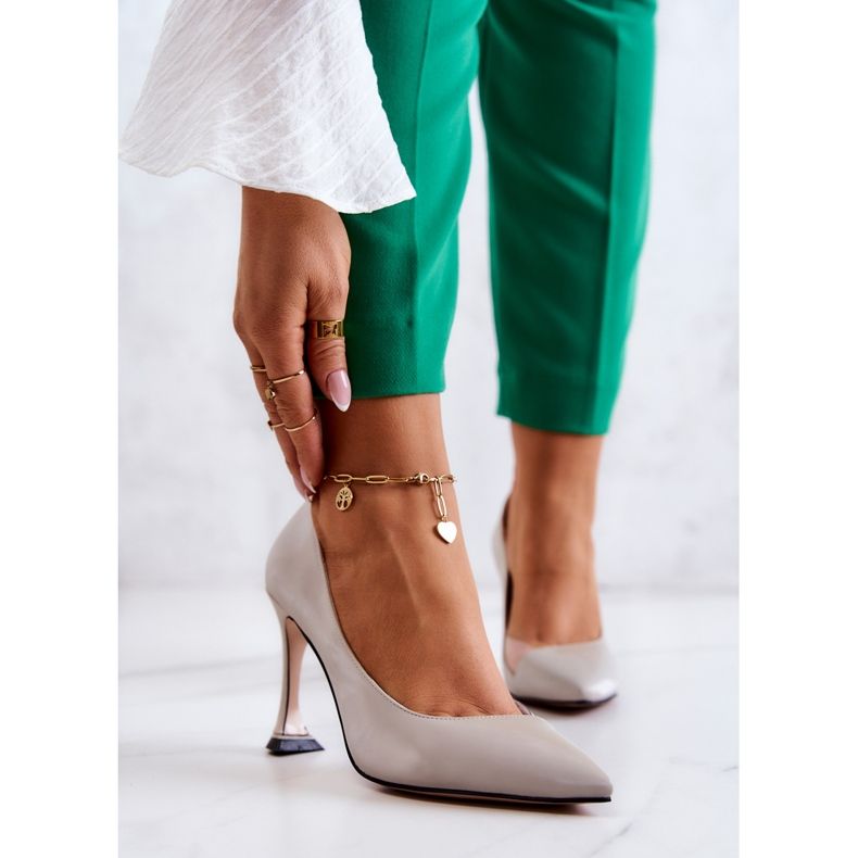 S.Barski Módní kožené jehlové podpatky Světle šedá Tamira 1