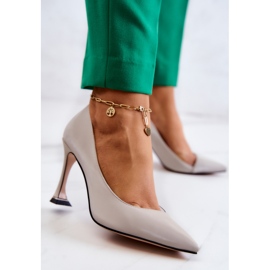 S.Barski Módní kožené jehlové podpatky Světle šedá Tamira 2