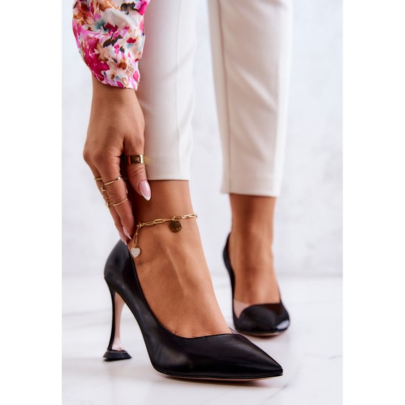 S.Barski Módní černé kožené podpatky Tamira černá 1