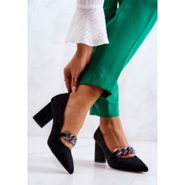 S.Barski Semišové lodičky S řetízkem černý Alamoss 2