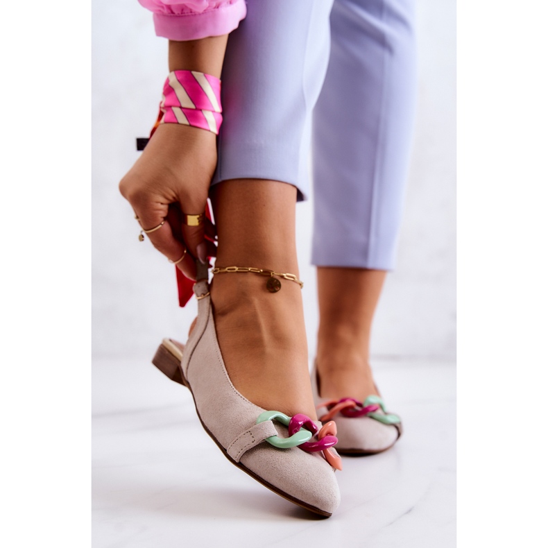 Lewski Shoes Semišové balerínky s řetízkem Lewski boty 3125 Světle béžová béžový 1