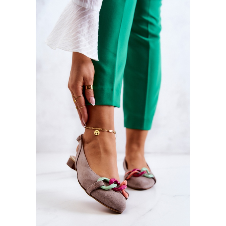 Lewski Shoes Semišové balerínky s řetízkem Lewski Boty 3125 Béžová béžový 1