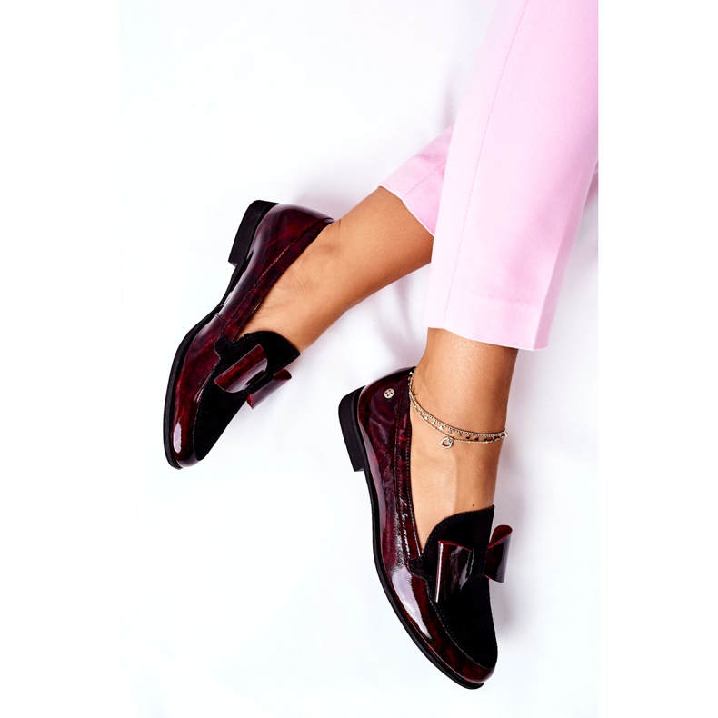 Dámské brogues Maciejka lakované mokasíny mramorované burgundské 04099-33 / 00-1 černý červený 1